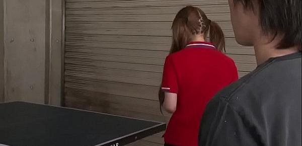  Babe in pigtails sucks guys dick after a game of ping pong